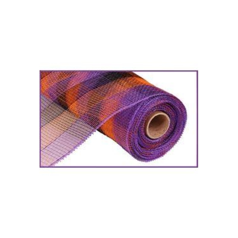 10″ Metallic Orange/Black/Purple Plaid Mesh Ribbon