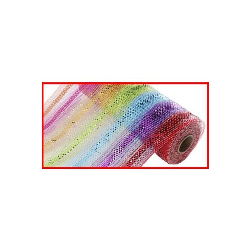 10″ Metallic Stripe Mesh Ribbon: Rainbow (10 Yards)