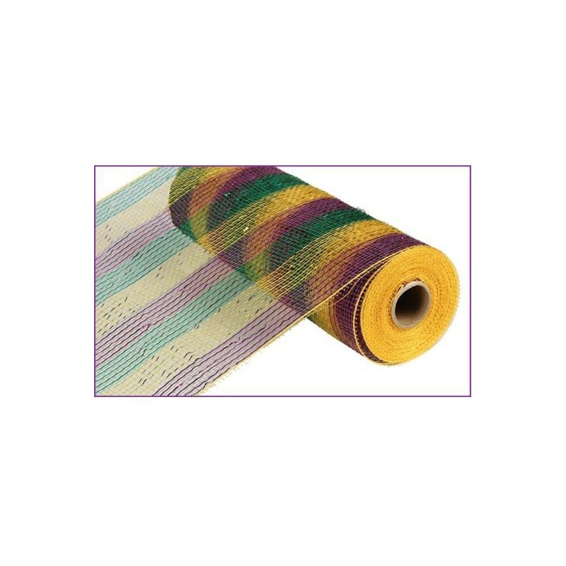 10″ Poly Deco Mesh Ribbon: Deluxe Mardi Gras Stripe (10 Yards)