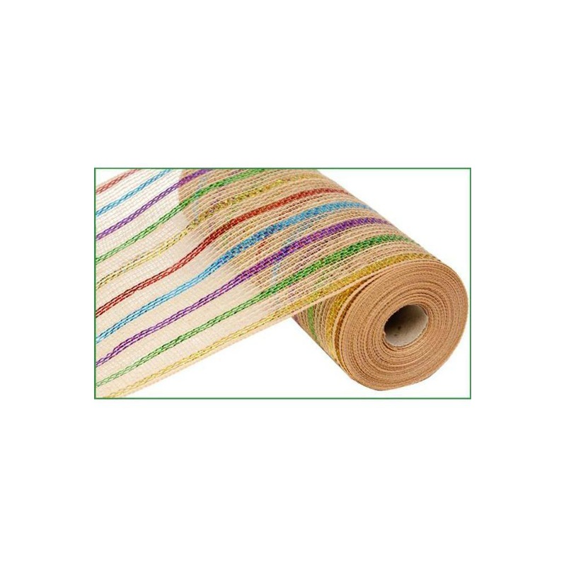 10″ Poly Jute Mesh Ribbon: Laser Multi Color Stripe