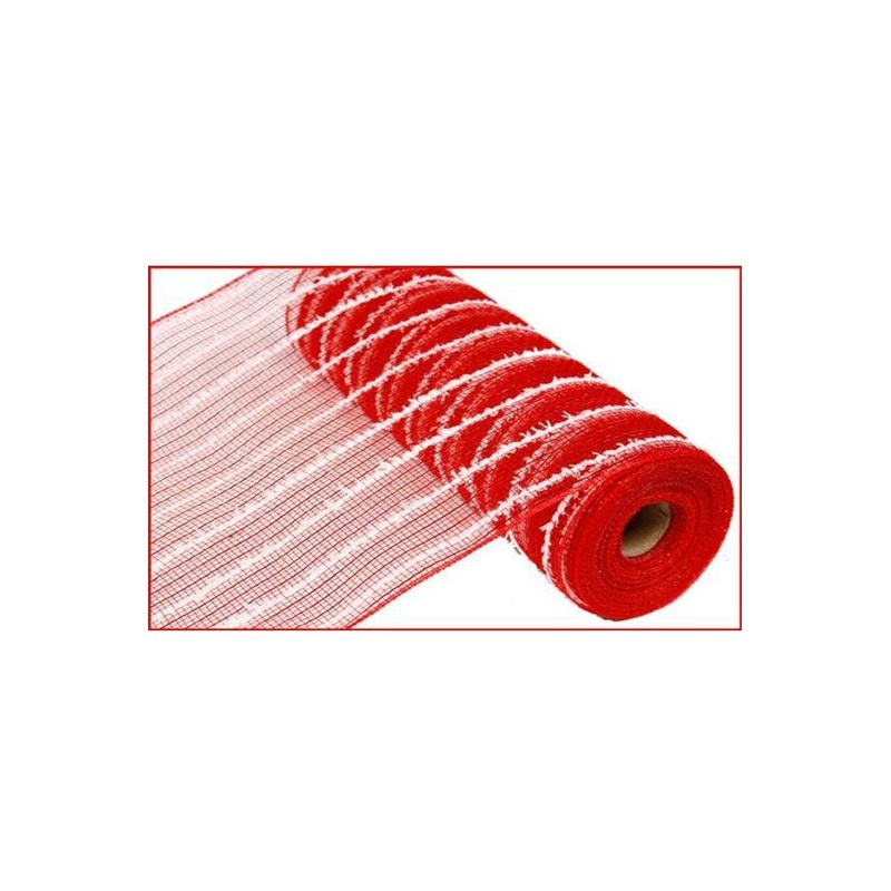 10″ Snowdrift Deco Mesh Ribbon: Red Foil & White (10 Yards)