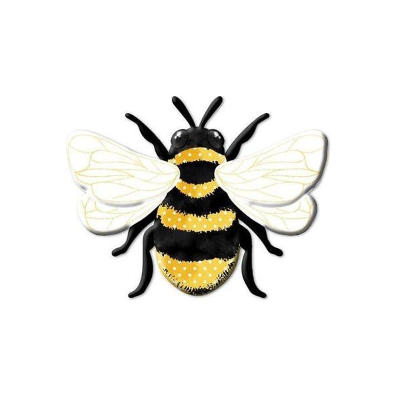 12″ Metal Embossed Bee Hanger: Yellow