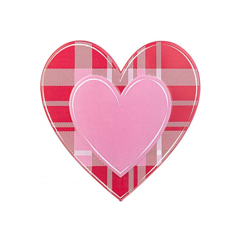 12″ Metal Embossed Heart Hanger: Red/Pink Plaid