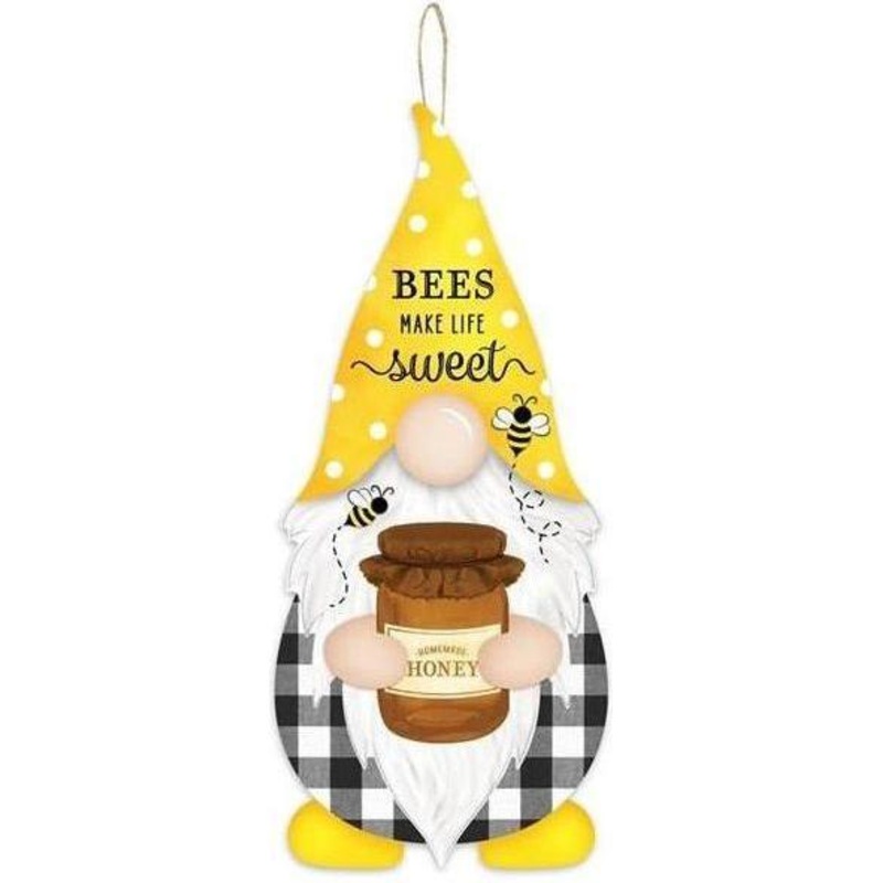 13″ Wooden Gnome Shaped Sign: Bumble Bee