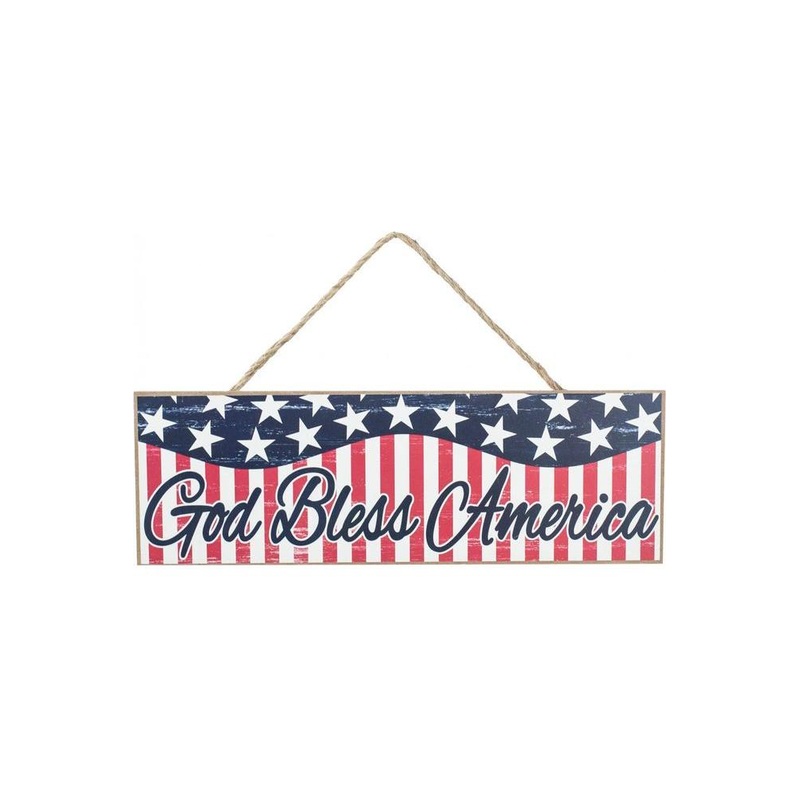 15″ Wooden Sign: God Bless America (White)