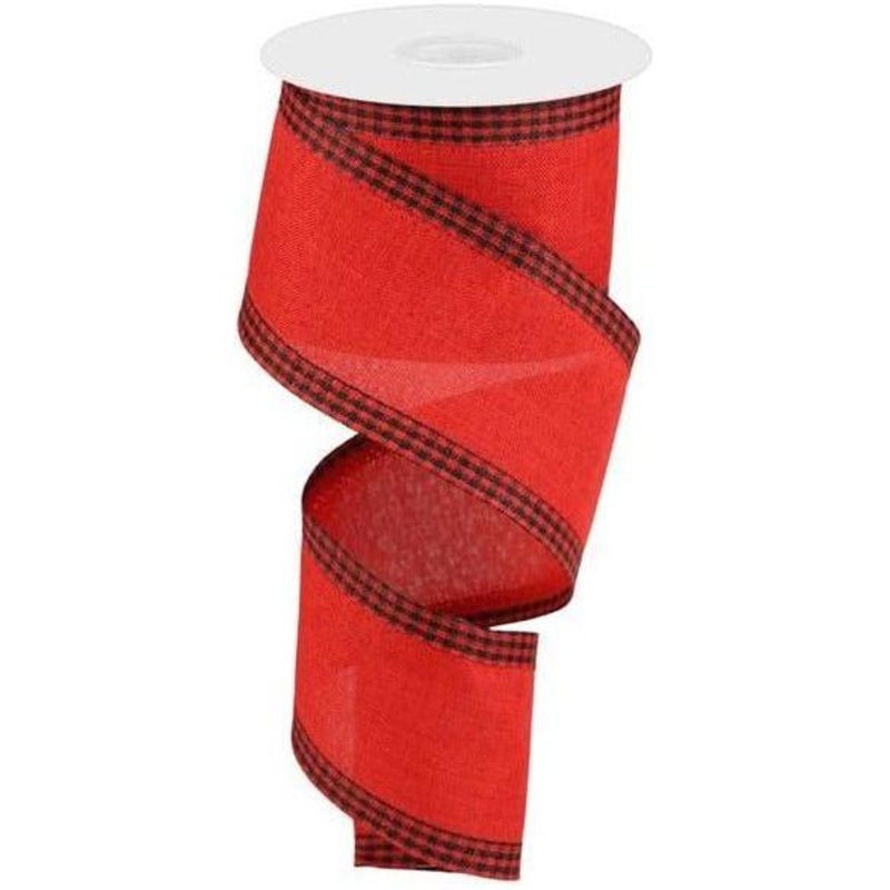 2.5″ Black Gingham Edge Ribbon: Red (10 Yards)