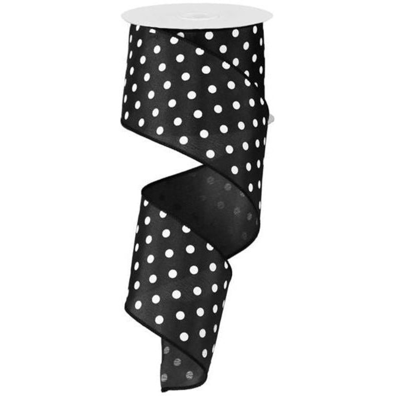 2.5″ Black Mini White Polka Dots Ribbon (10 Yards)