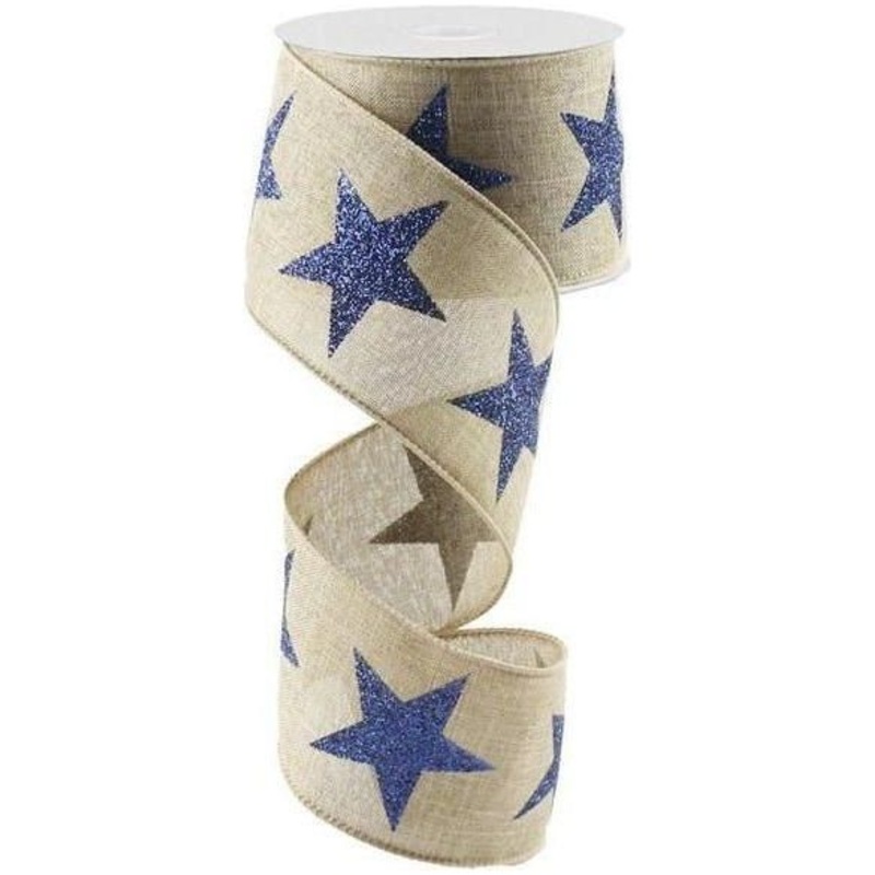 2.5″ Bold Glitter Star Canvas Ribbon: Light Beige (10 Yards)