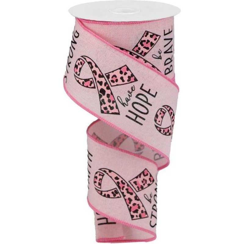 2.5″ Breast Cancer Leopard Ribbon: Pale Pink (10 Yards)