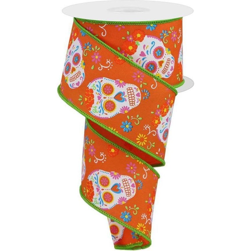2.5″ Day of the Dead Ribbon: Orange (10 Yards)