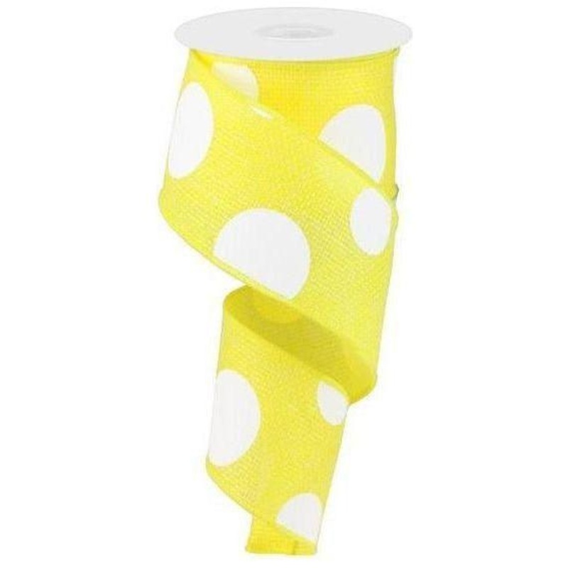 2.5″ Faux Burlap Giant Polka Dot Ribbon: Yellow & White (10 Yards)