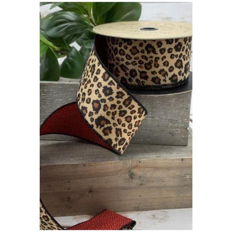 2.5″ Faux Fur Leopard Ribbon: Black/Brown (10 Yards)