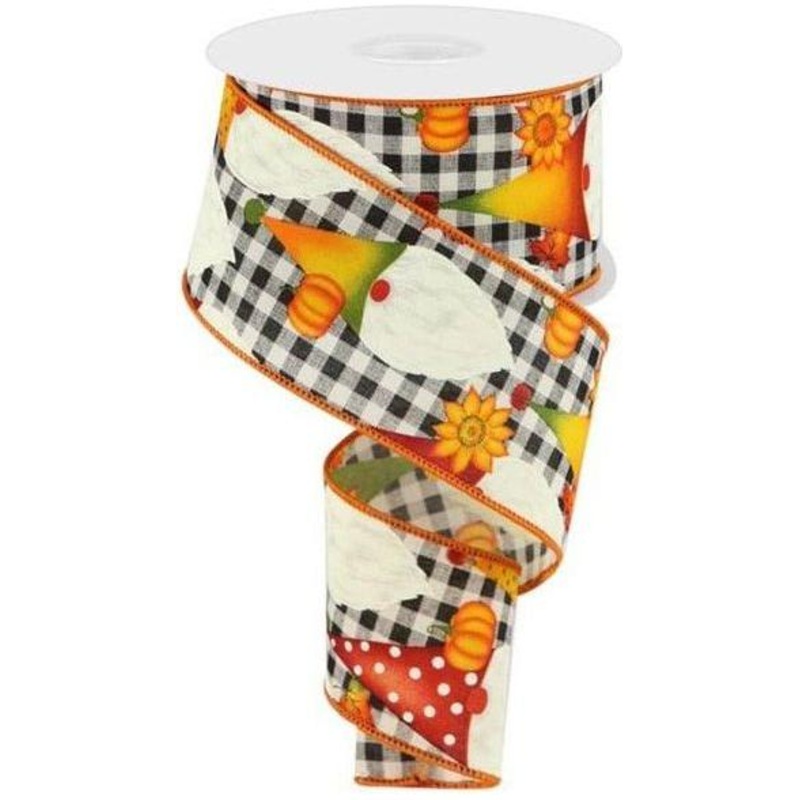2.5″ Gnome Pumpkin Check Ribbon: Dark Cream (10 Yards)