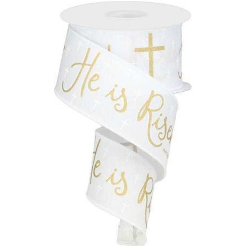 2.5″ He Is Risen Ribbon: White (10 Yards)