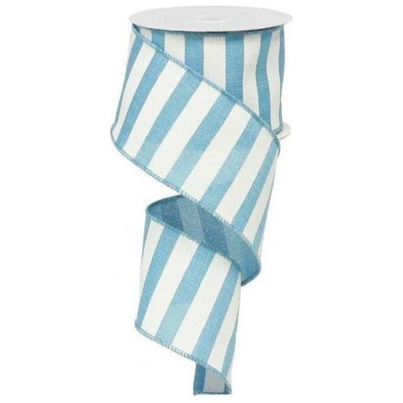 2.5″ Horizontal Stripe Ribbon: Turquoise & White (10 Yards)