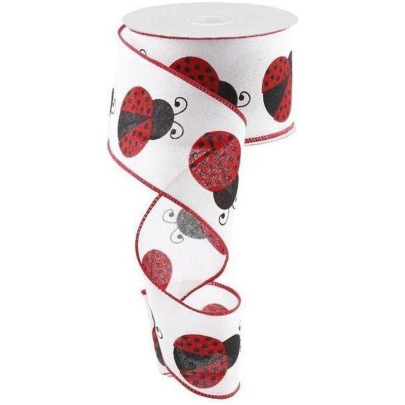 2.5″ Ladybug Ribbon: White, Red, Black (10 Yards)