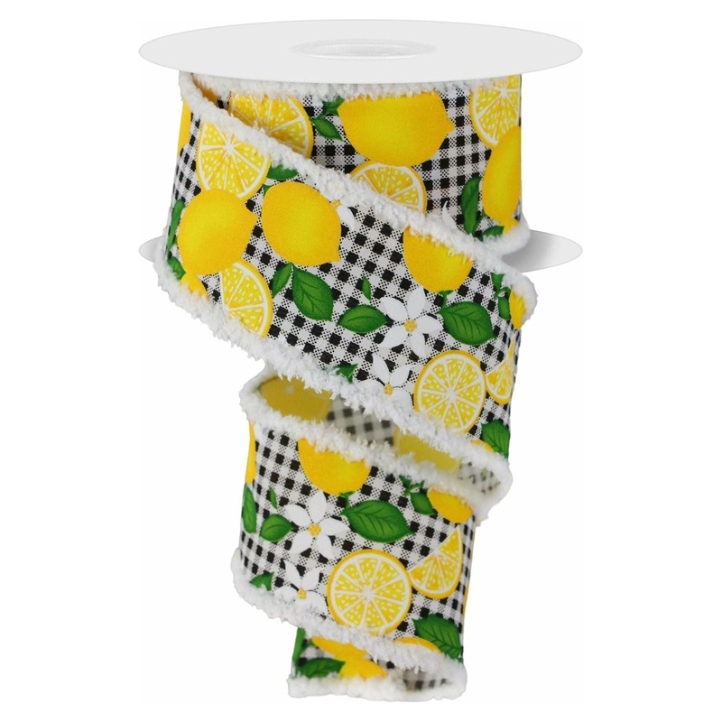 2.5″ Lemon Check Drift Edge Ribbon: Black & White (10 Yards)