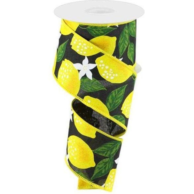 2.5″ Lemon on Royal Ribbon: Black (10 Yards)