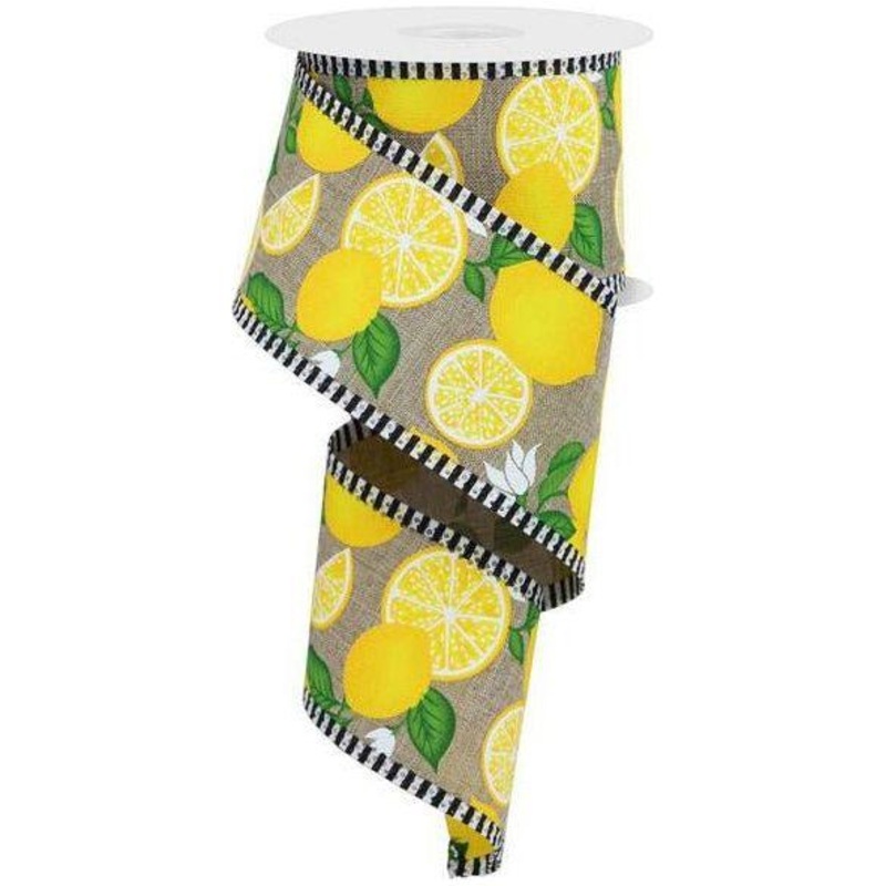 2.5″ Lemon Thin Stripes Ribbon: Lt Beige (10 Yards)