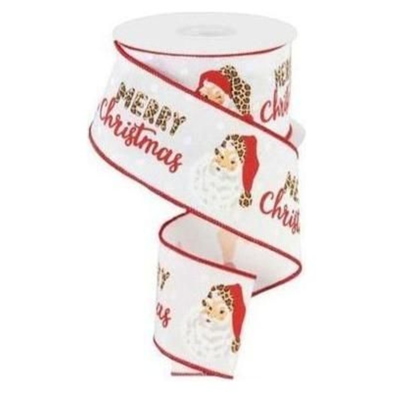 2.5″ Leopard Santa Ribbon: White (10 Yards)