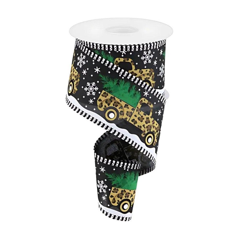 2.5″ Leopard Striped Edge Ribbon: Black (10 Yards)