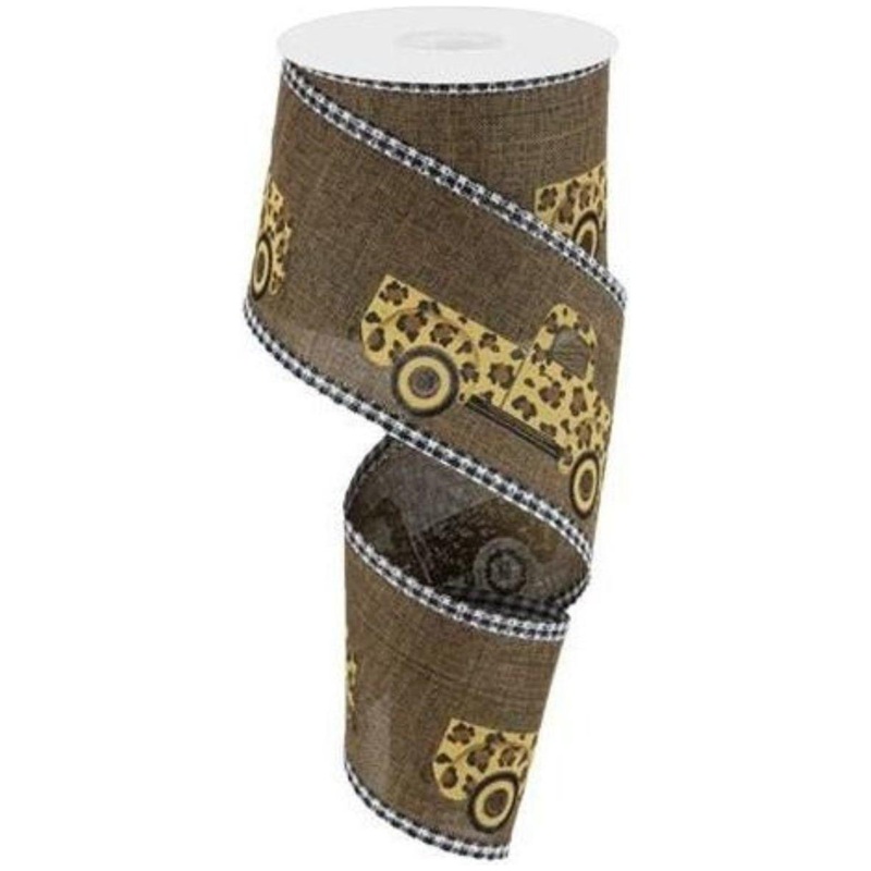 2.5″ Leopard Truck Gingham Edge Ribbon: Brown (10 Yards)