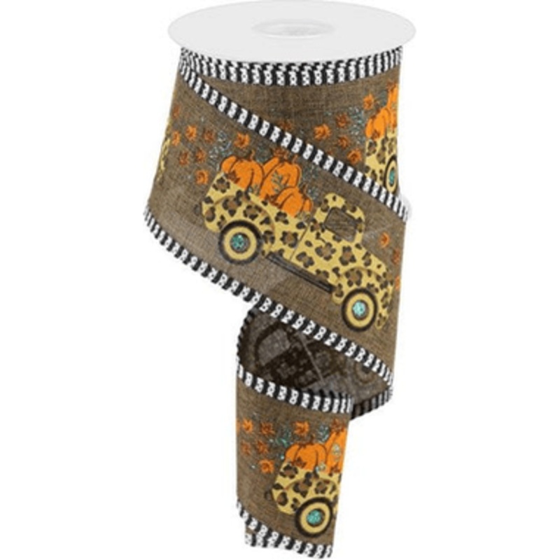 2.5″ Leopard Truck Stripe Edge Ribbon: Brown (10 Yards)