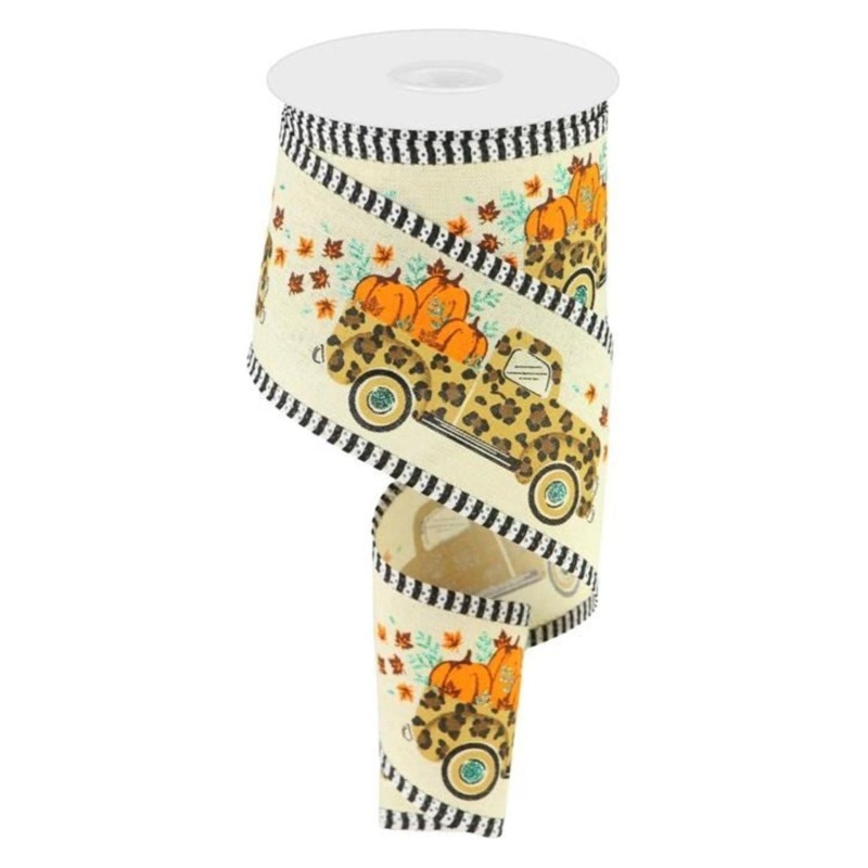 2.5″ Leopard Truck Stripe Edge Ribbon: Cream (10 Yards)