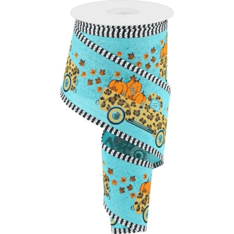 2.5″ Leopard Truck Stripe Edge Ribbon: Teal (10 Yards)