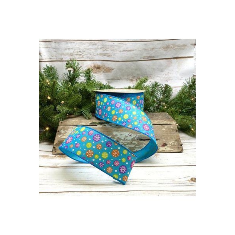 2.5″ Merry and Bright Snowflake Ribbon: Blue (25 Yards)
