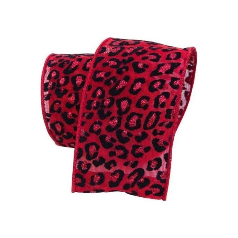 2.5″ Metallic Cheetah Ribbon: Red (10 Yards)