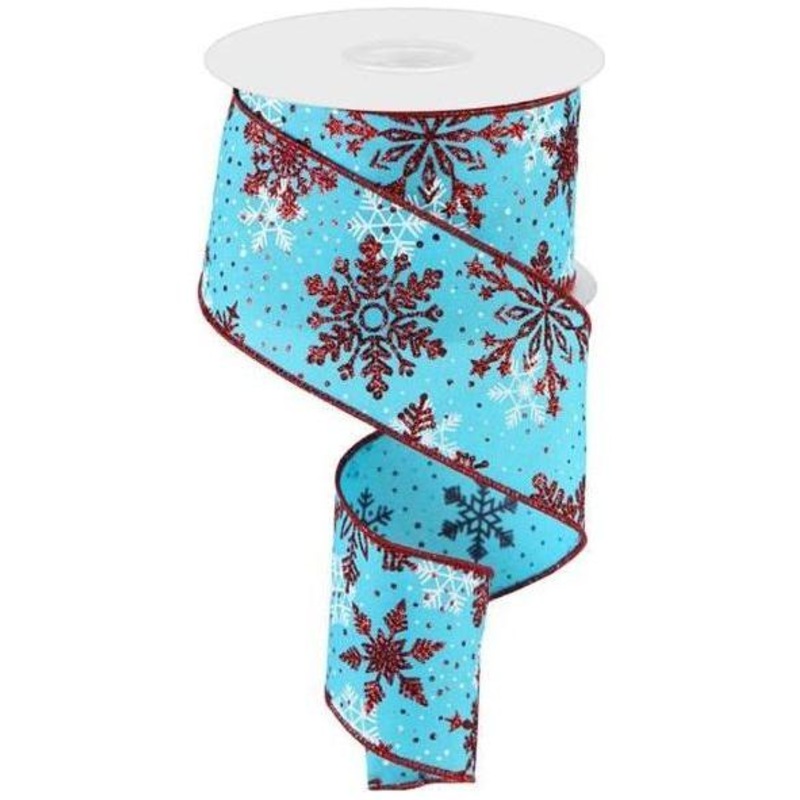 2.5″ Multi Snowflake Ribbon: Turquoise (10 Yards)