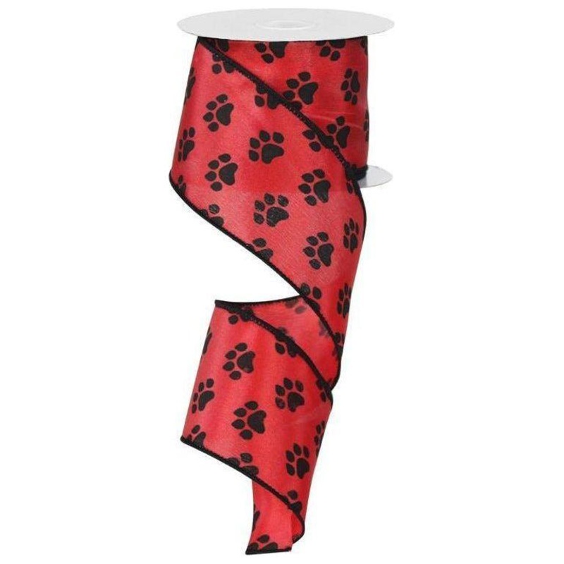 2.5″ Paw Print Ribbon: Black & Red (10 Yards)