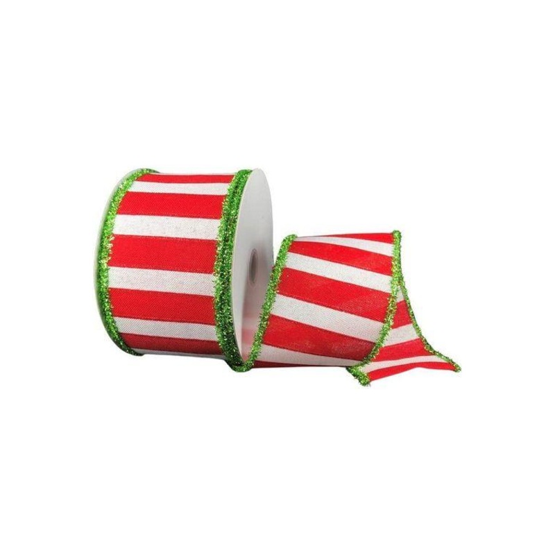 2.5″ Red White Stripe Tinsel Ribbon: Lime Green (10 Yards)