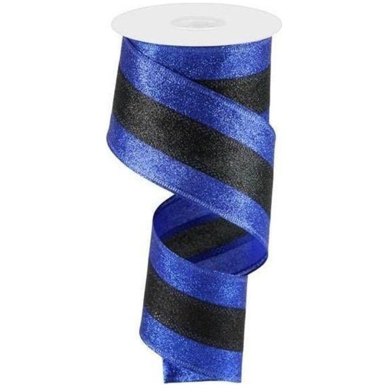 2.5″ Shimmer Glitter Stripe Ribbon: Royal Blue & Black (10 Yards)
