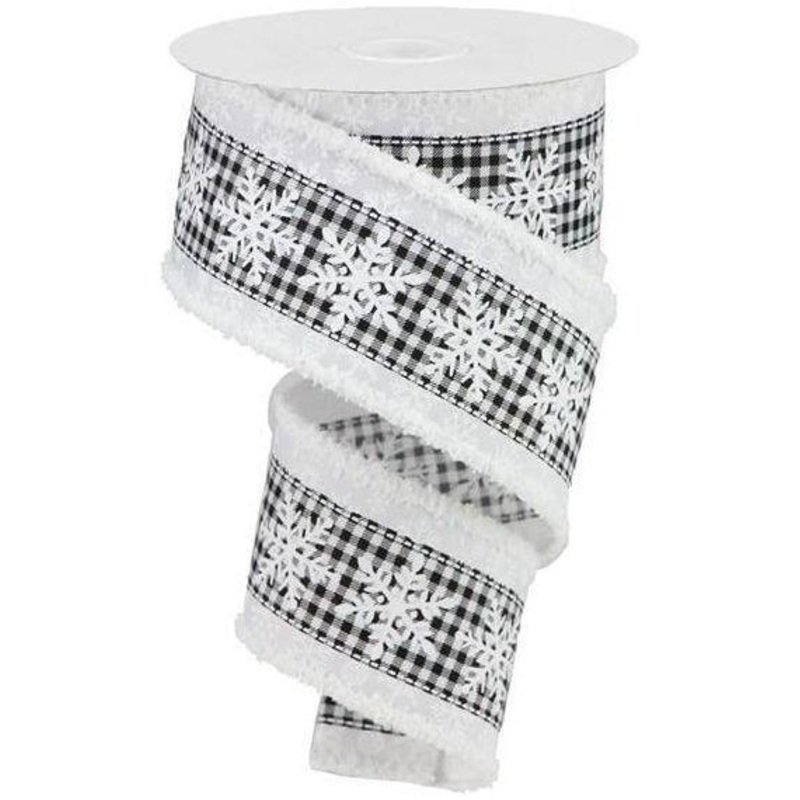 2.5″ Snowflakes Check Drift Ribbon: White (10 Yards)