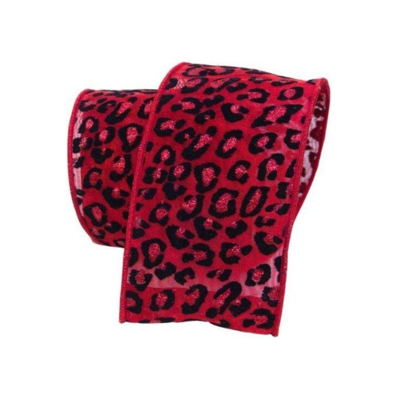 4″ Metallic Cheetah Ribbon: Red (10 Yards)