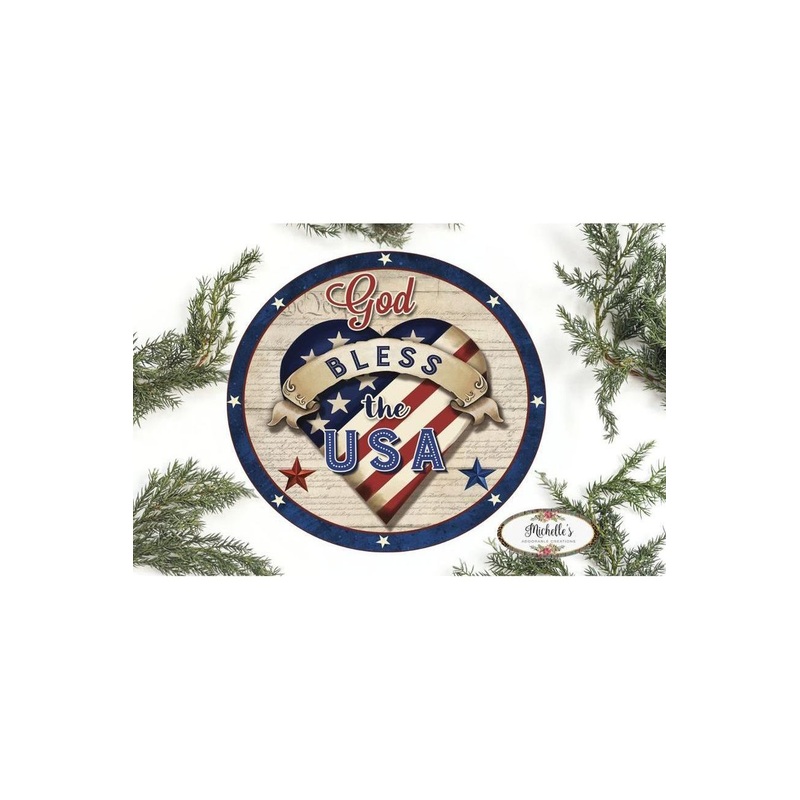 God Bless The USA Patriotic Heart Sign