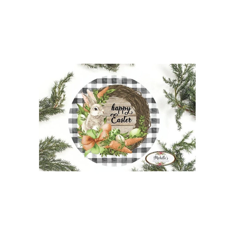 Happy Easter Grapevine Carrot Bunny Round Sign
