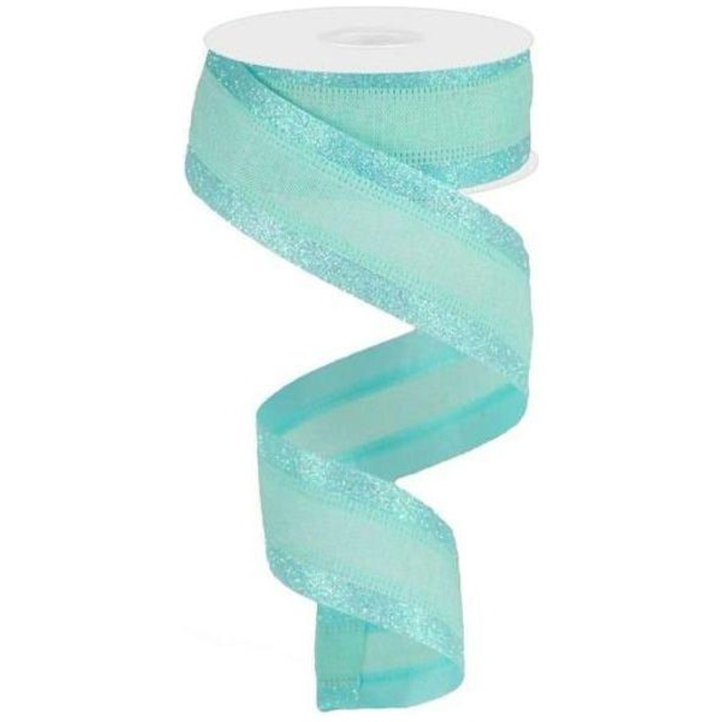 1.5″ Canvas On Satin Glitter Ribbon: Robin’s Egg Blue (10 Yards)