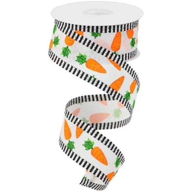 1.5″ Carrots Thin Stripe Ribbon: White (10 Yards)