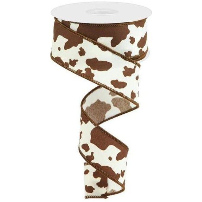 1.5″ Cowhide Print Ribbon: Brown & Ivory (10 Yards)