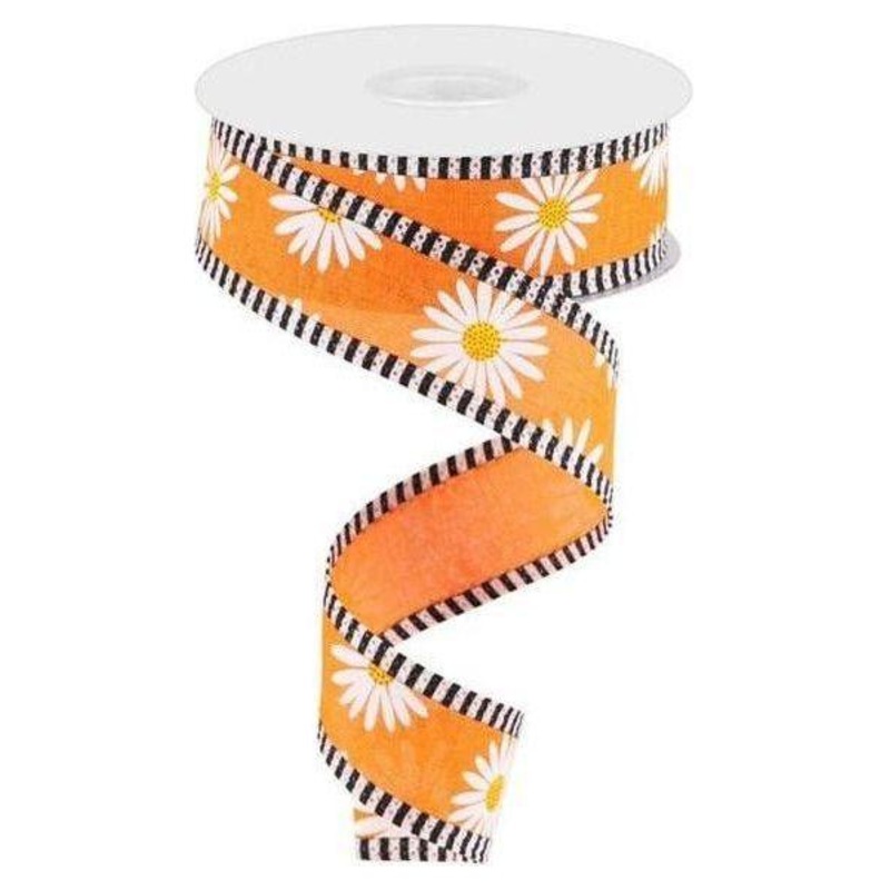 1.5″ Daisy Stripe Royal Ribbon: New Orange (10 Yards)