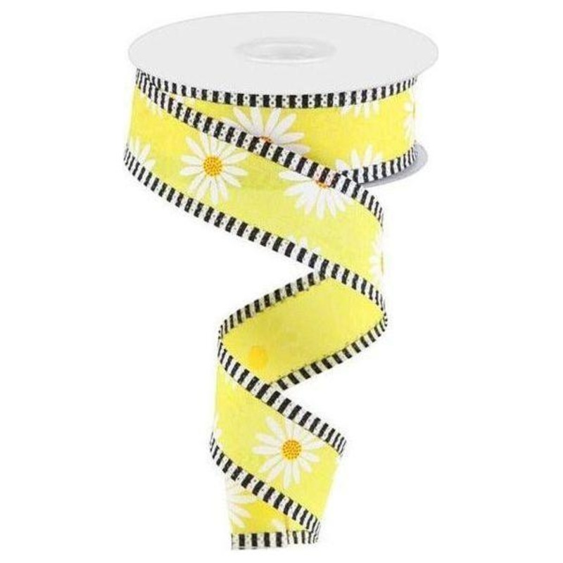 1.5″ Daisy Stripe Royal Ribbon: Yellow (10 Yards)