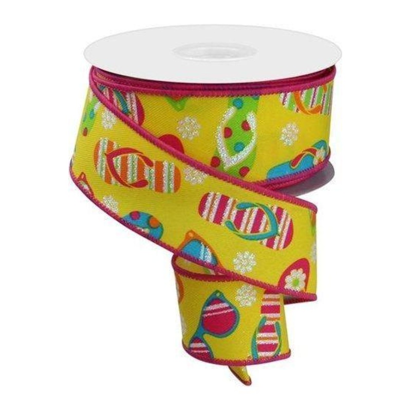 1.5″ Flip Flop and Sunglasses Ribbon: Yellow (10 Yard)