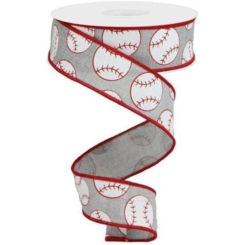 1.5″ Glitter Baseball on Royal Ribbon: Gray (10 Yards)