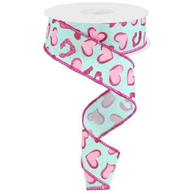 1.5″ Heart Leopard Spots Ribbon: Mint Green (10 Yard)