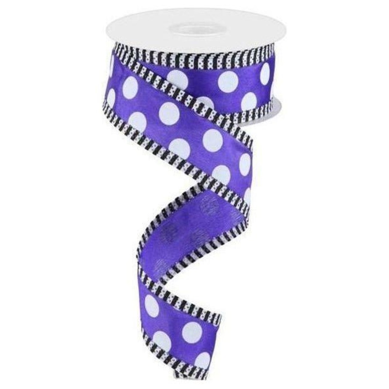 1.5″ Large Polka Dot Stripe Ribbon: Purple (10 Yards)