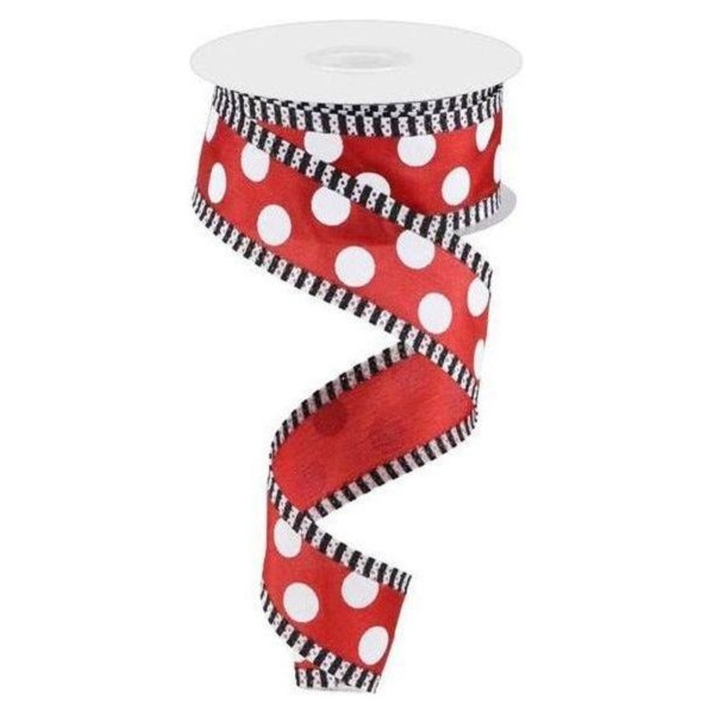 1.5″ Large Polka Dot Stripe Ribbon: Red (10 Yards)