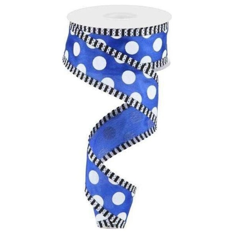 1.5″ Large Polka Dot Stripe Ribbon: Royal Blue (10 Yards)
